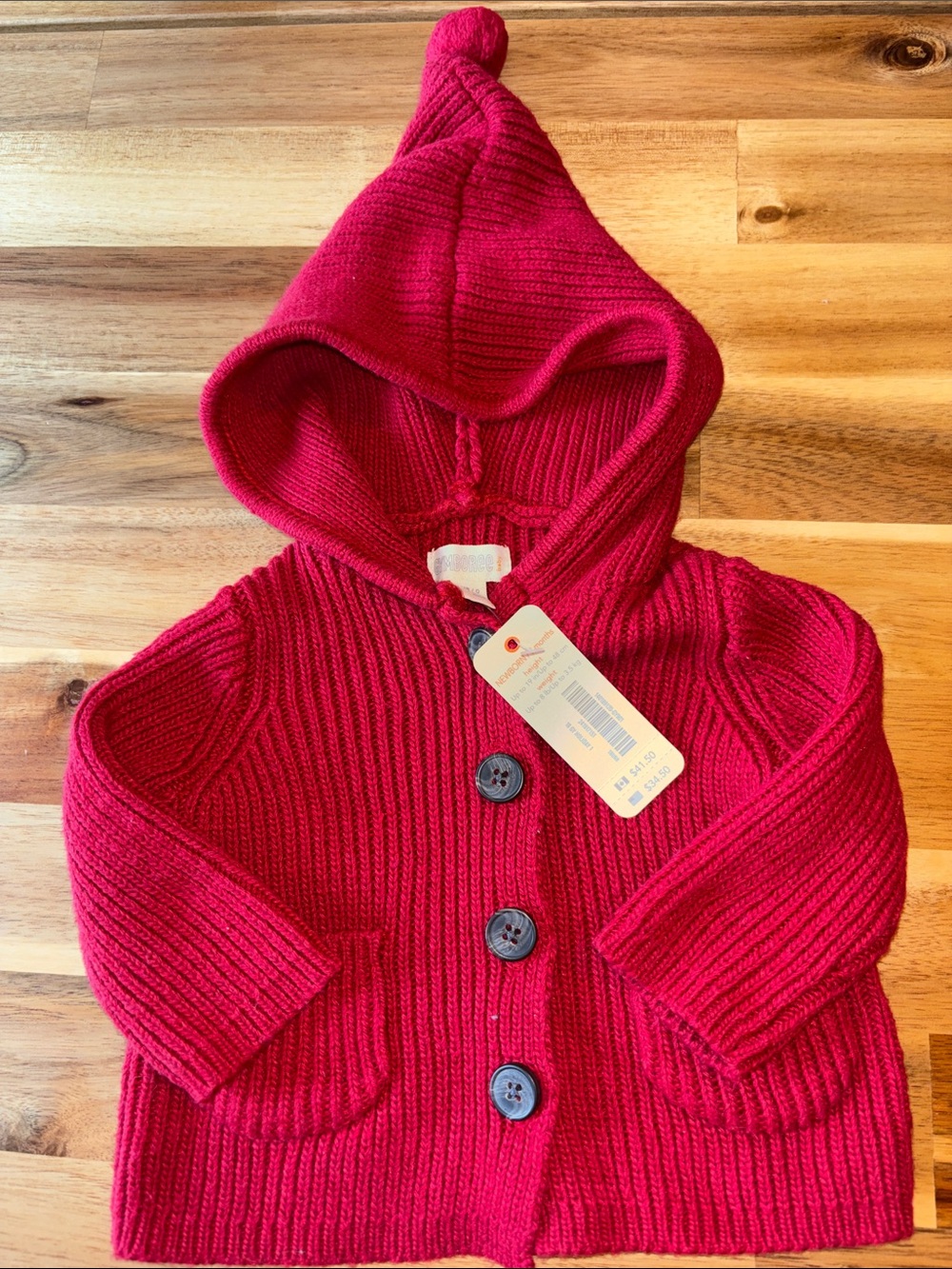 Gymboree Red Hooded Rib-Knit Baby Cardigan NB-0